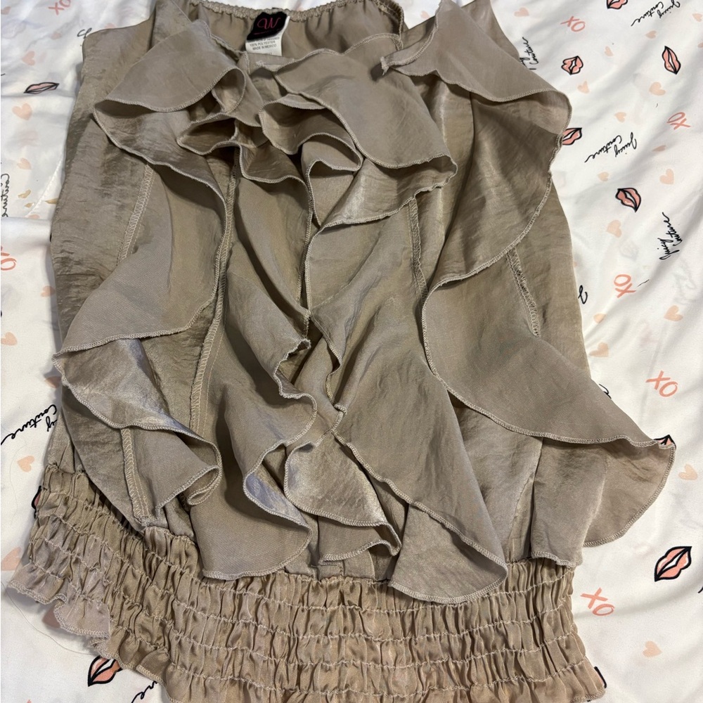 Elegant Beige Ruffled Tank top